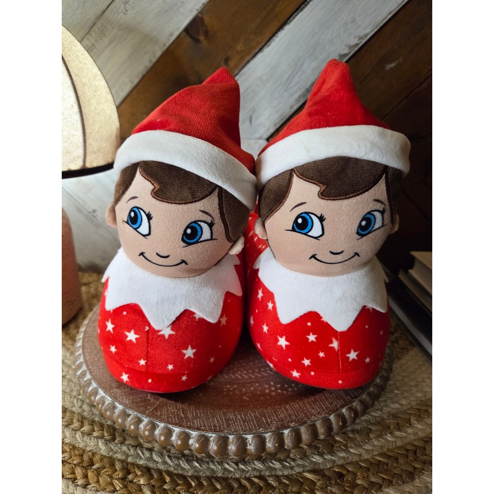 Elf on the Shelf Plush Christmas Slippers Red Star Holiday House Shoes Size 7-8